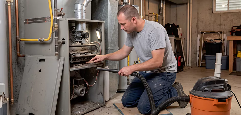 Burner and Heater Compartment Lint Removal in Grand Prairie